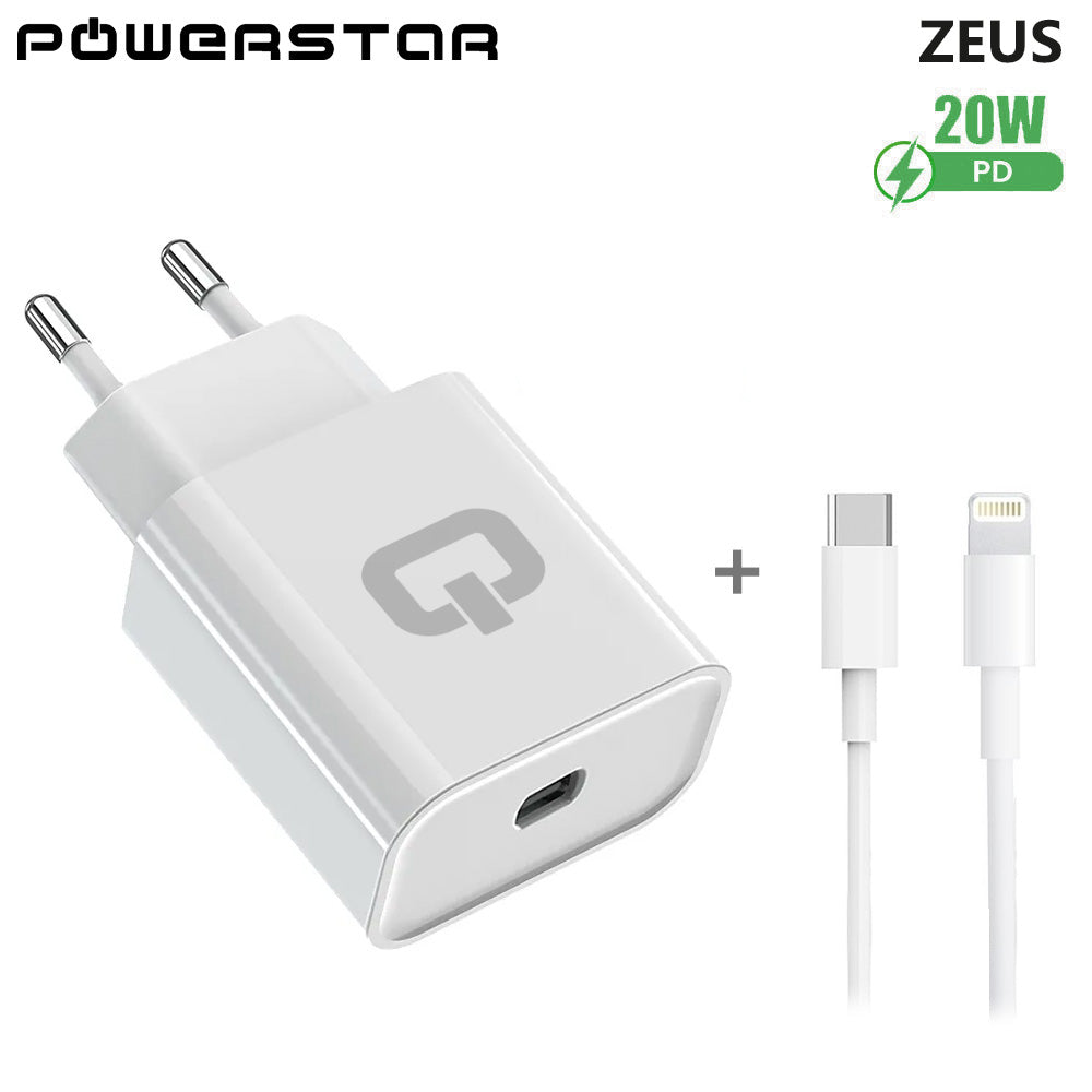Chargeur PowerStar ZEUS 20W USB-C + Câble Lightning Blanc
